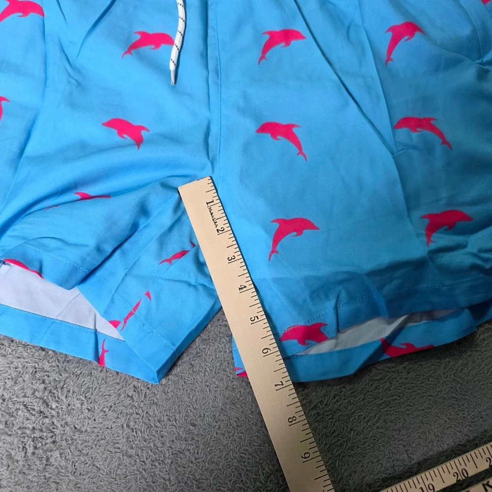 Mens M Swim Trunks x2 Pack Blue Pink Dolphin Print Lined Pockets Beach Shorts